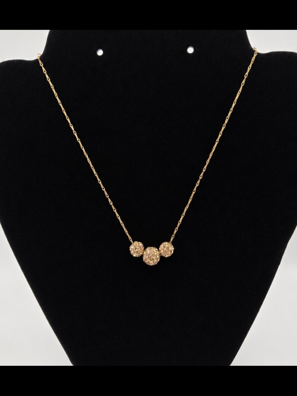 Vintage Monet Gold Tone Crystal Pavé 3 Bead Necklace Signed Adjustable